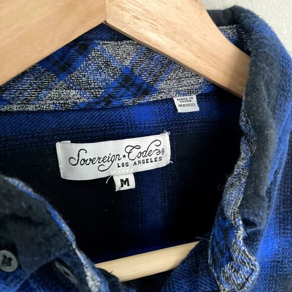 Sovereign Code Black and Blue Toned Mixed Plaid Flannel Button Up - Medium - Picture 4 of 7